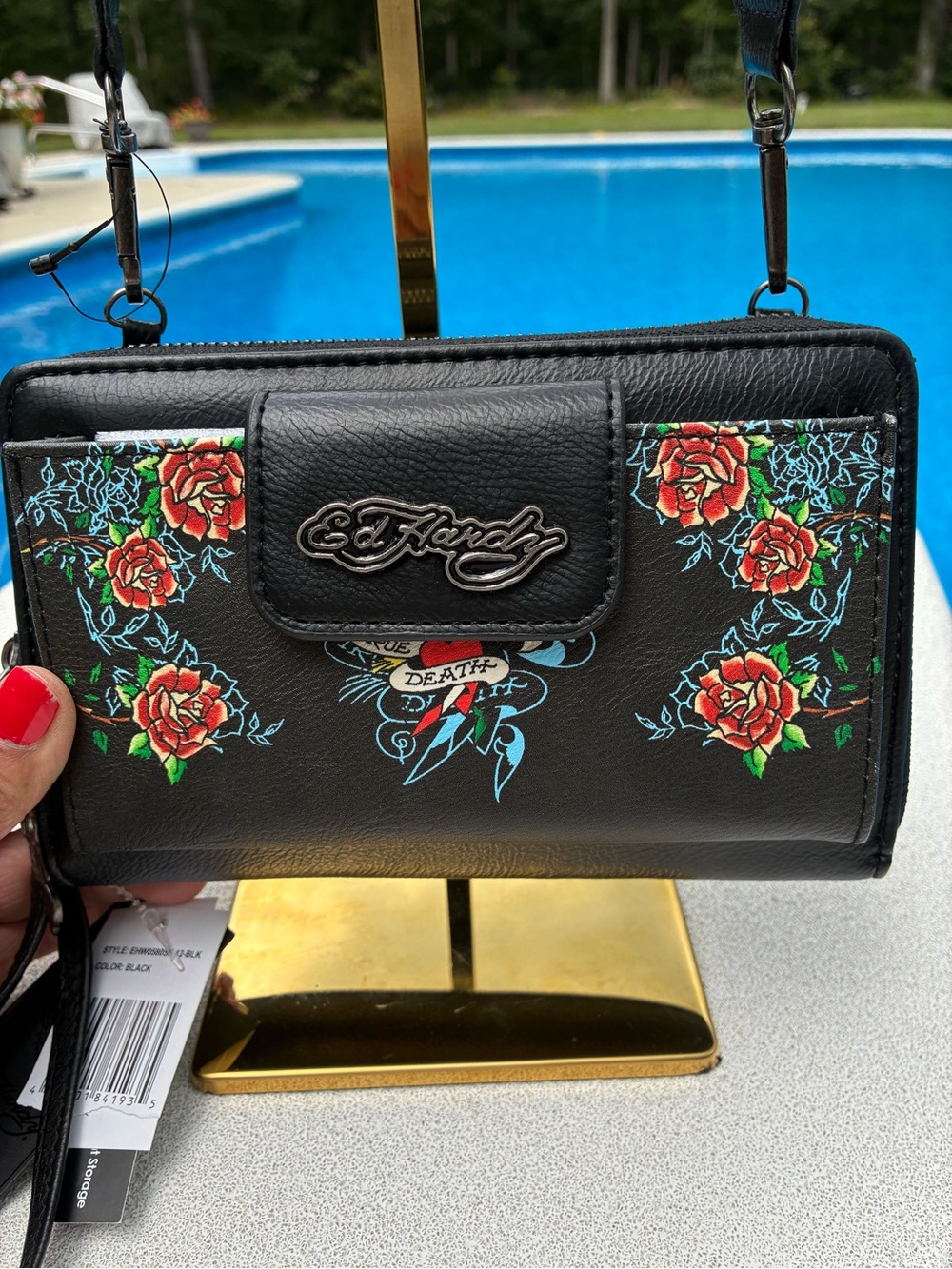 NWT Ed Hardy True Til Death Crossbody Bag Black Rose Skull Y2K